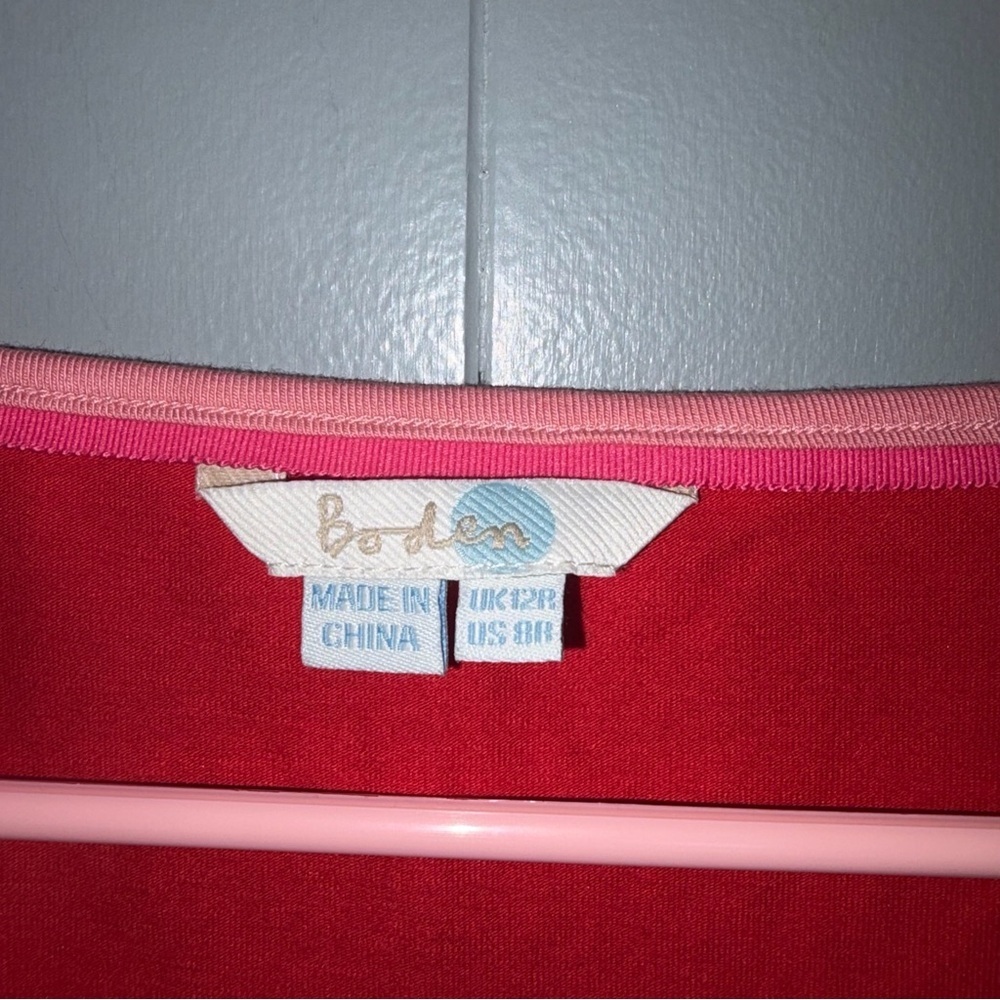 Boden Jessie Swallows Birds Red Pink Jersey Knit Knee Length Dress Size 8 Reg - Picture 5 of 7